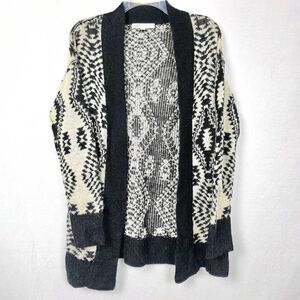 Jolt Aztec Knit Cardigan S Black Cream Open Front